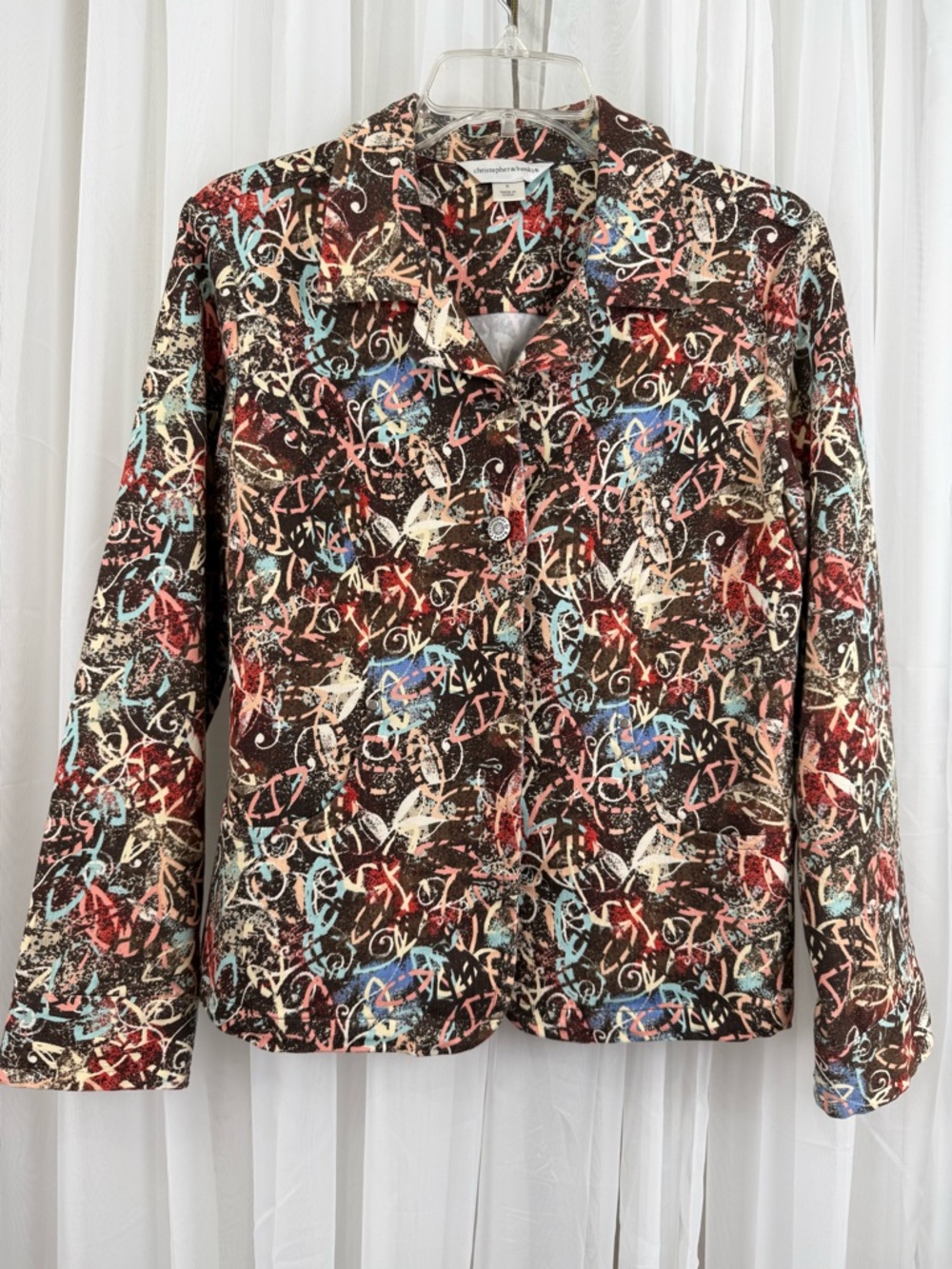 Christopher & Banks Jacket Small Abstract Print Button Front Stretch